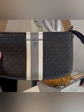 Michael Kors Unisex Black Crossbody Belt Bag with Grey Stripe